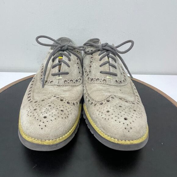 Cole Haan Suede Leather Wingtip Oxford Dress Shoes Men 9M Perforated Tan Casual - Picture 3 of 12